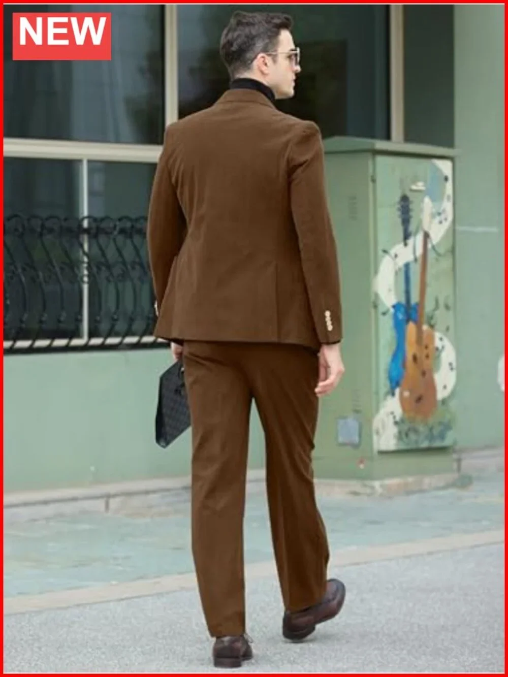 Men's 2 Piece Corduroy Suit Set Double Breasted Tuxedo Jacket & Pants